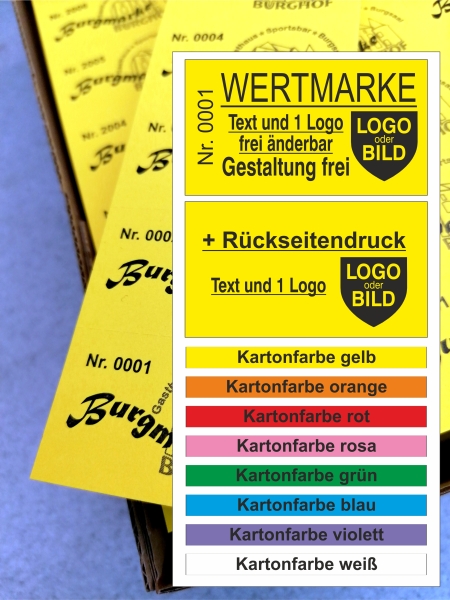 1000 Wertmarken 1/1 "doppelseitig schwarzer Druck" - mit Text + Logo [[- inkl. Gestaltungsservice -]]